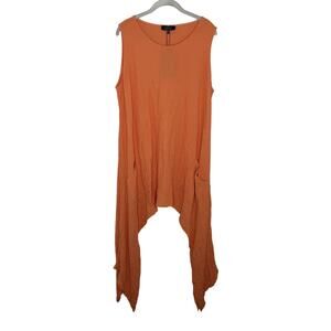 Lbisse Sleeveless Orange Crinkle Shark Bite Hem Casual Coverup Dress Sz L NWT